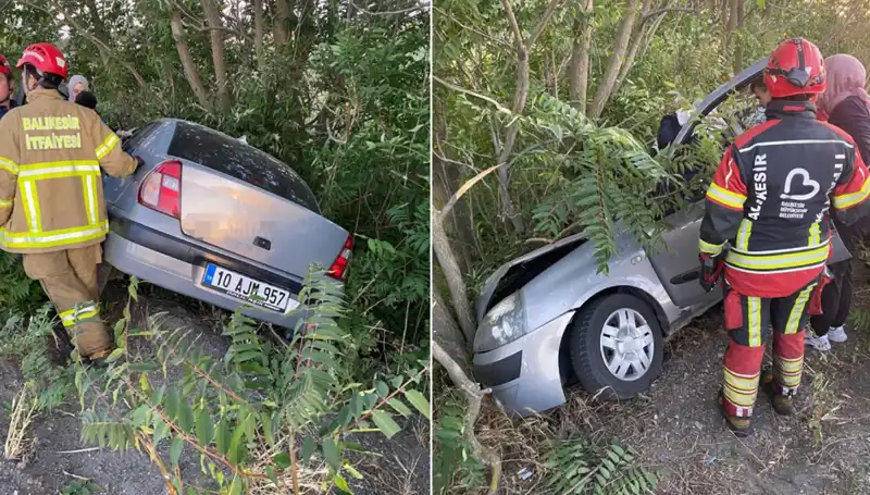 Balıkesir'de Şok Kaza! Otomobil Şarampole Yuvarlandı, İki Kişi Yaralı